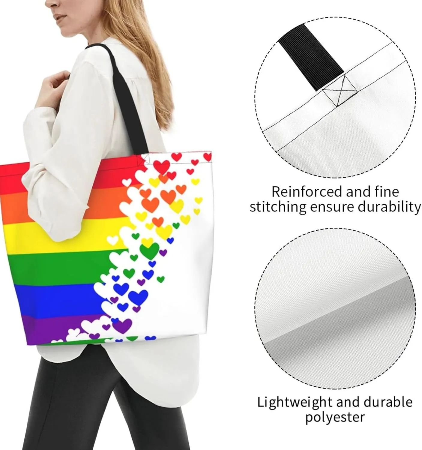 Lgbt Pride Tote Bag For Women Men, Large Beach Travel Reusable Grocery Shopping Bag Rainbow LGBT Pride Shoulder Bag