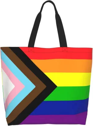 Lgbt Pride Tote Bag For Women Men, Large Beach Travel Reusable Grocery Shopping Bag Rainbow LGBT Pride Shoulder Bag