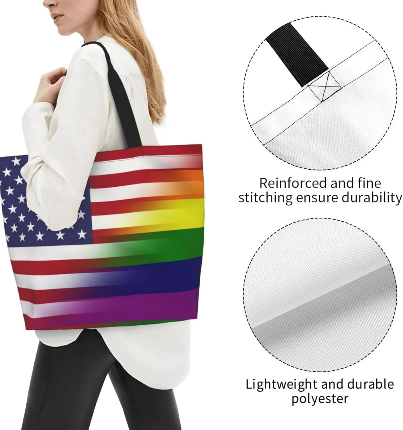 Lgbt Pride Tote Bag For Women Men, Large Beach Travel Reusable Grocery Shopping Bag Rainbow LGBT Pride Shoulder Bag