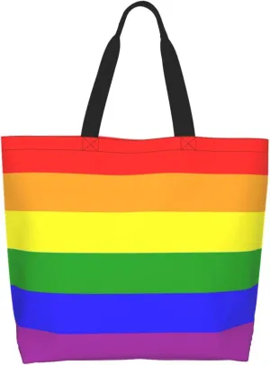 Lgbt Pride Tote Bag For Women Men, Large Beach Travel Reusable Grocery Shopping Bag Rainbow LGBT Pride Shoulder Bag