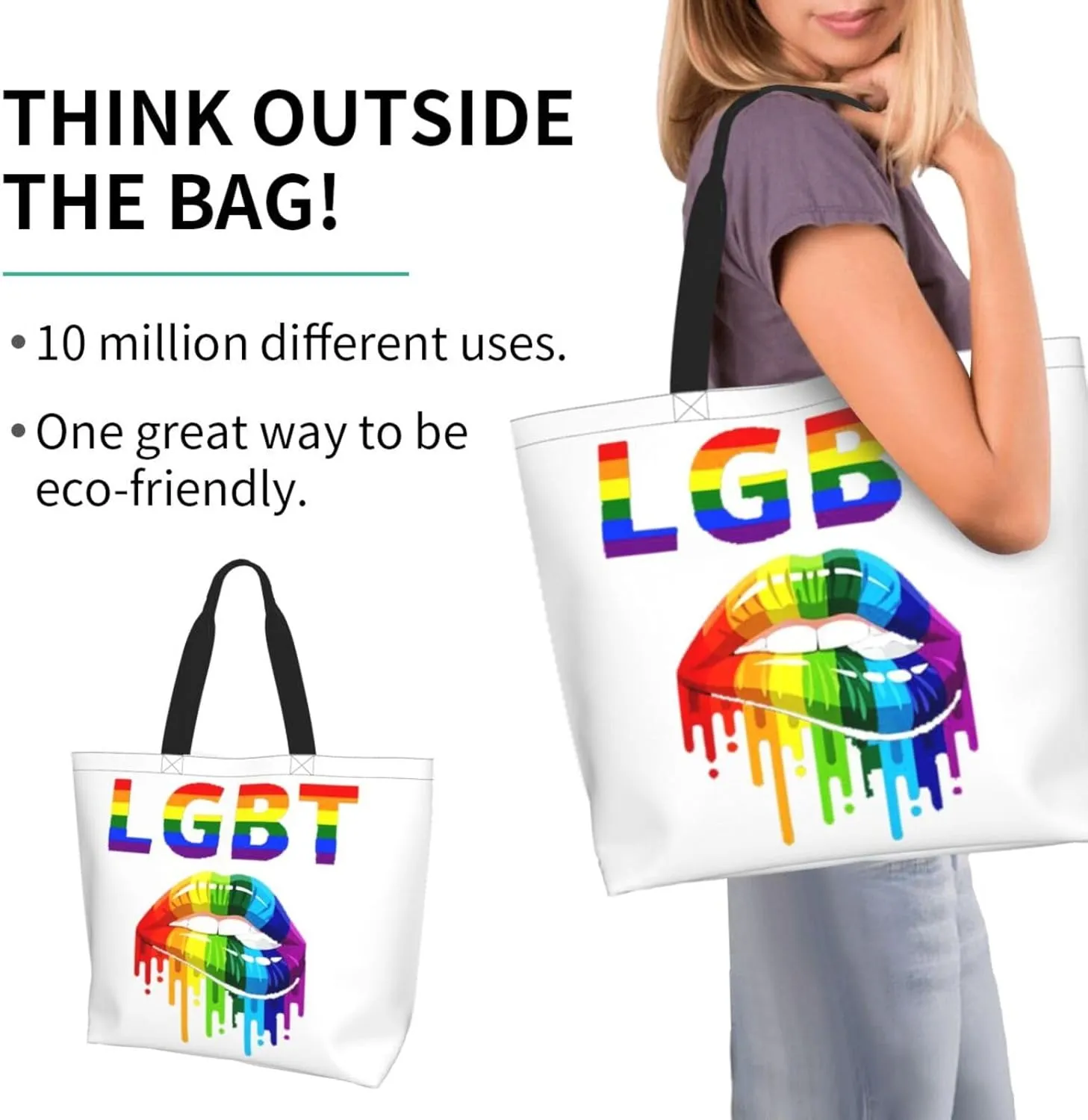 Lgbt Rainbow Hearts Tote Bag For Women MenLGBT Pride Shoulder Bag Rainbow Handbag For Shopping, Work, Travel