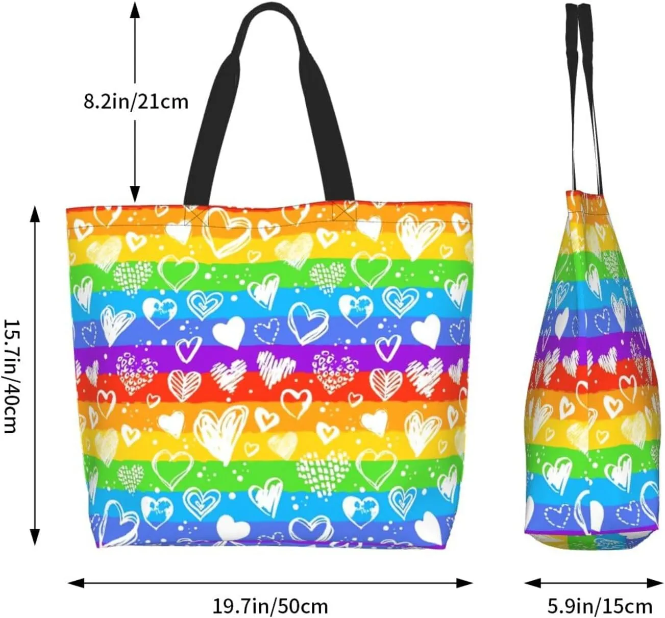 Lgbt Rainbow Hearts Tote Bag For Women MenLGBT Pride Shoulder Bag Rainbow Handbag For Shopping, Work, Travel