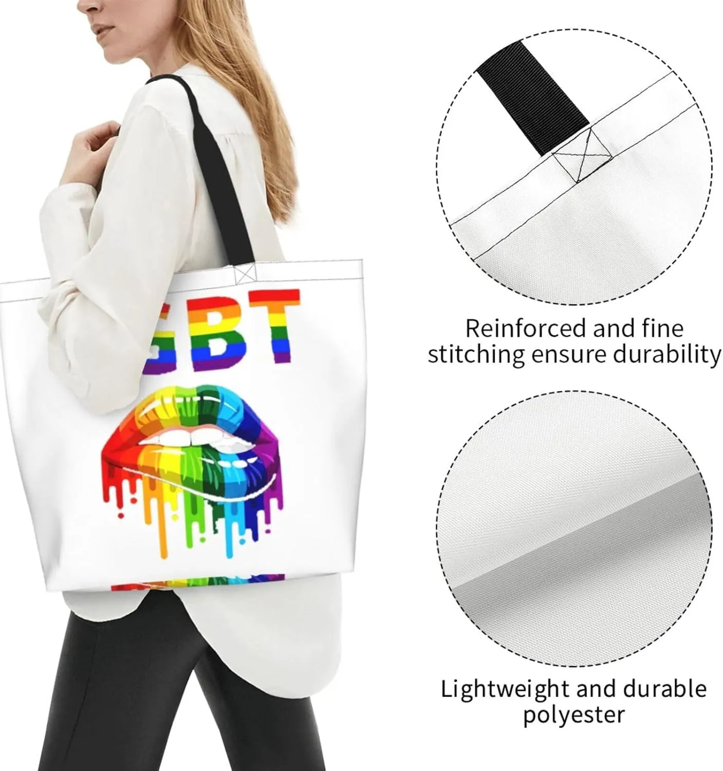 Lgbt Rainbow Hearts Tote Bag For Women MenLGBT Pride Shoulder Bag Rainbow Handbag For Shopping, Work, Travel