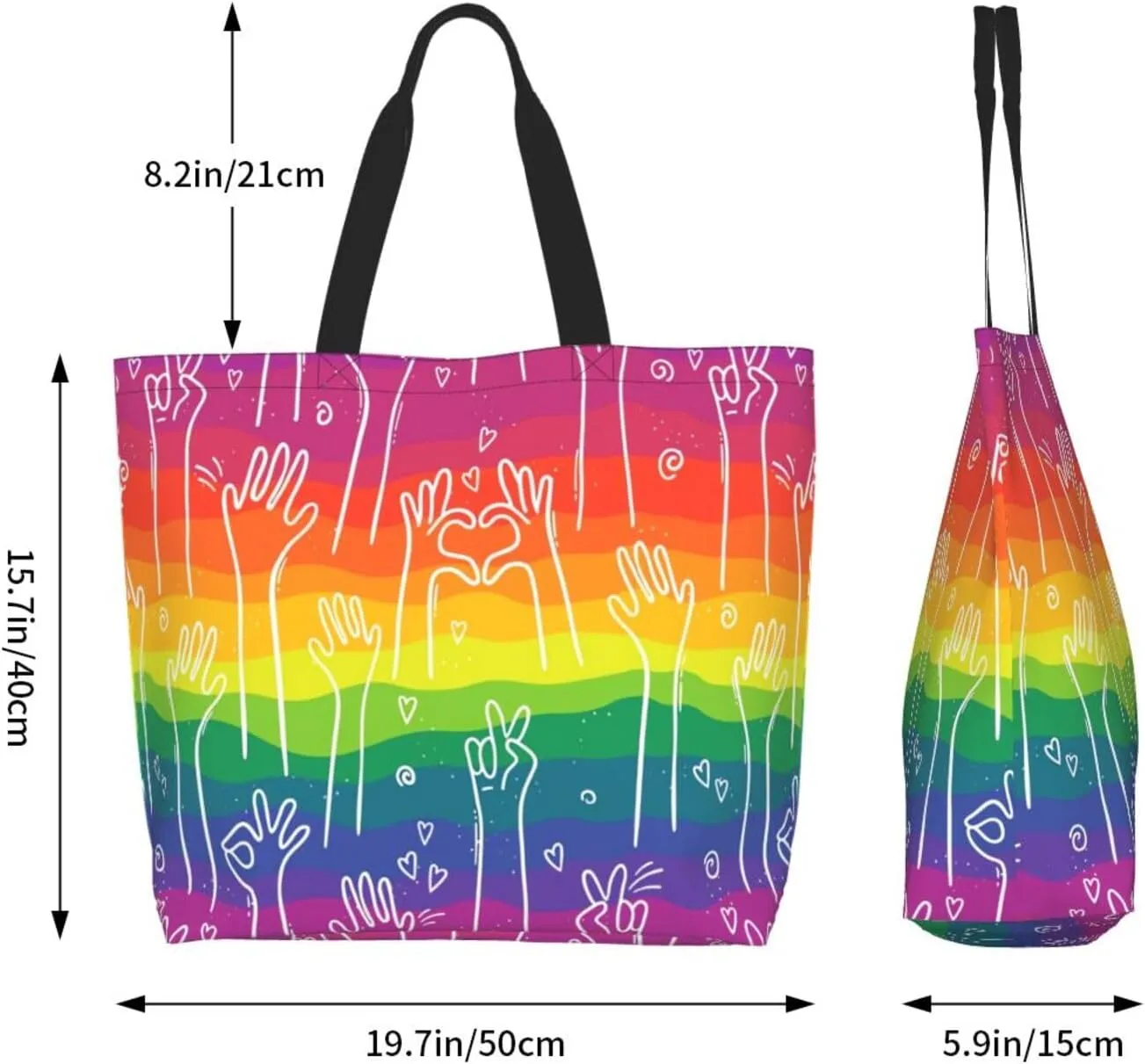 Lgbt Rainbow Hearts Tote Bag For Women MenLGBT Pride Shoulder Bag Rainbow Handbag For Shopping, Work, Travel