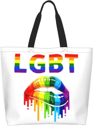 Lgbt Rainbow Hearts Tote Bag For Women MenLGBT Pride Shoulder Bag Rainbow Handbag For Shopping, Work, Travel