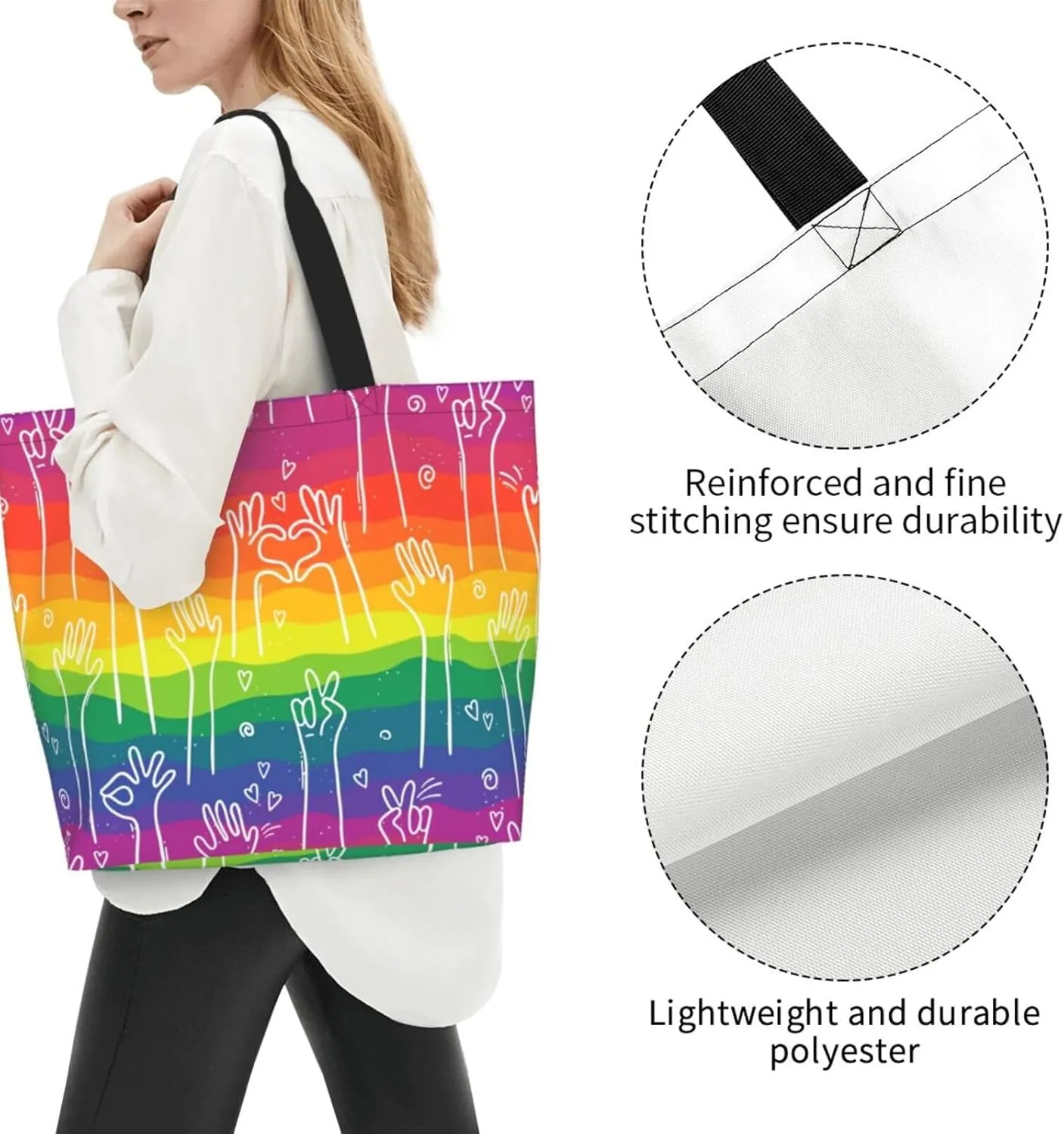 Lgbt Rainbow Hearts Tote Bag For Women MenLGBT Pride Shoulder Bag Rainbow Handbag For Shopping, Work, Travel
