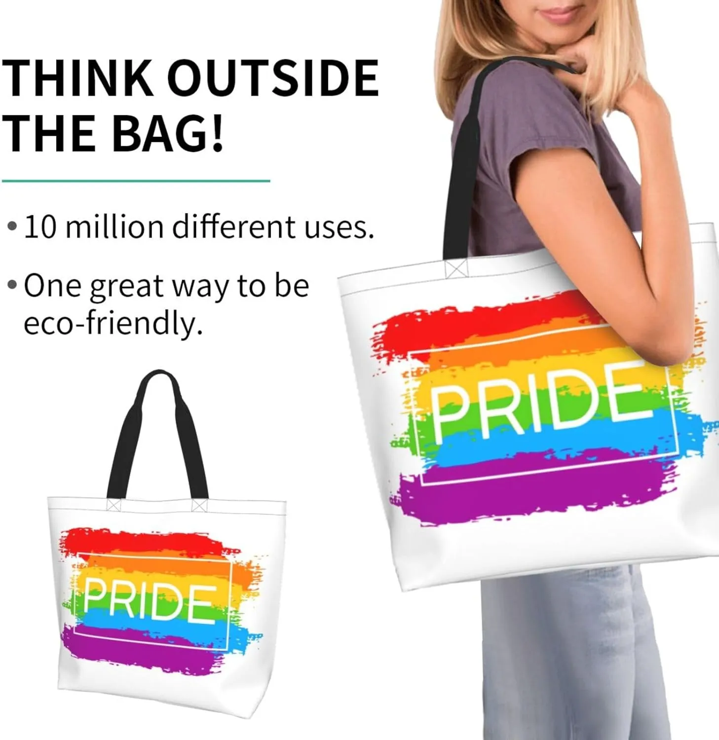 Lgbt Rainbow Hearts Tote Bag For Women MenLGBT Pride Shoulder Bag Rainbow Handbag For Shopping, Work, Travel