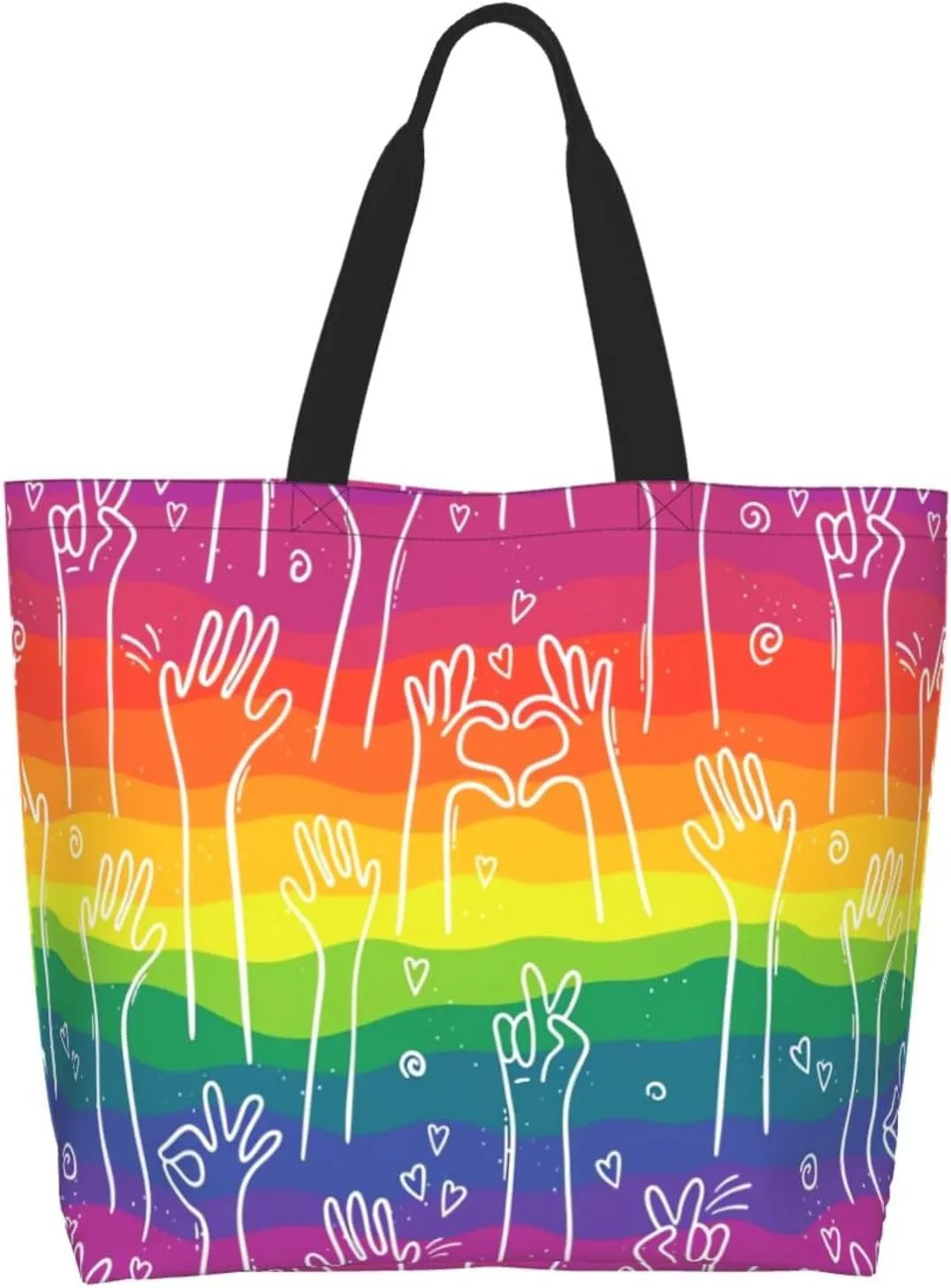 Lgbt Rainbow Hearts Tote Bag For Women MenLGBT Pride Shoulder Bag Rainbow Handbag For Shopping, Work, Travel