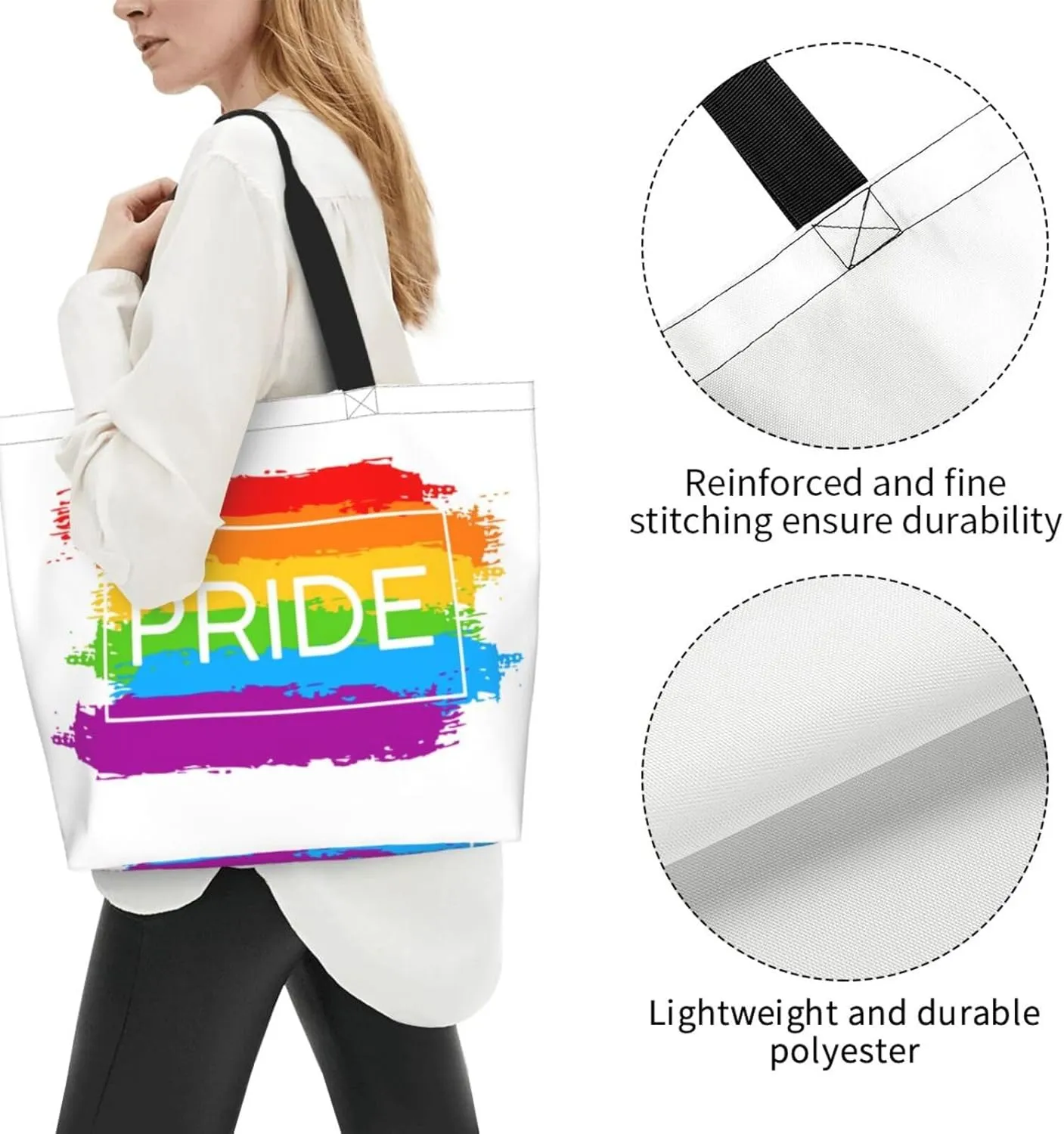 Lgbt Rainbow Hearts Tote Bag For Women MenLGBT Pride Shoulder Bag Rainbow Handbag For Shopping, Work, Travel