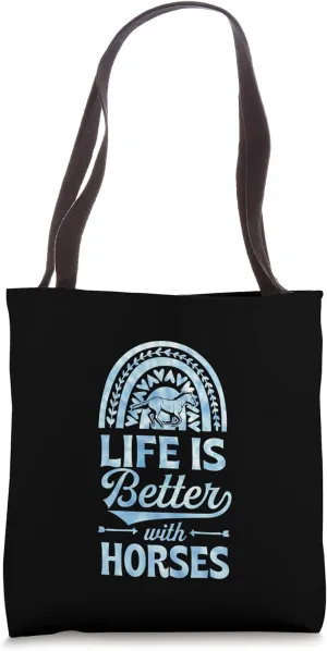 Life Is Better With Horses Bohemian Rainbow Trendy Boho Tote Bag