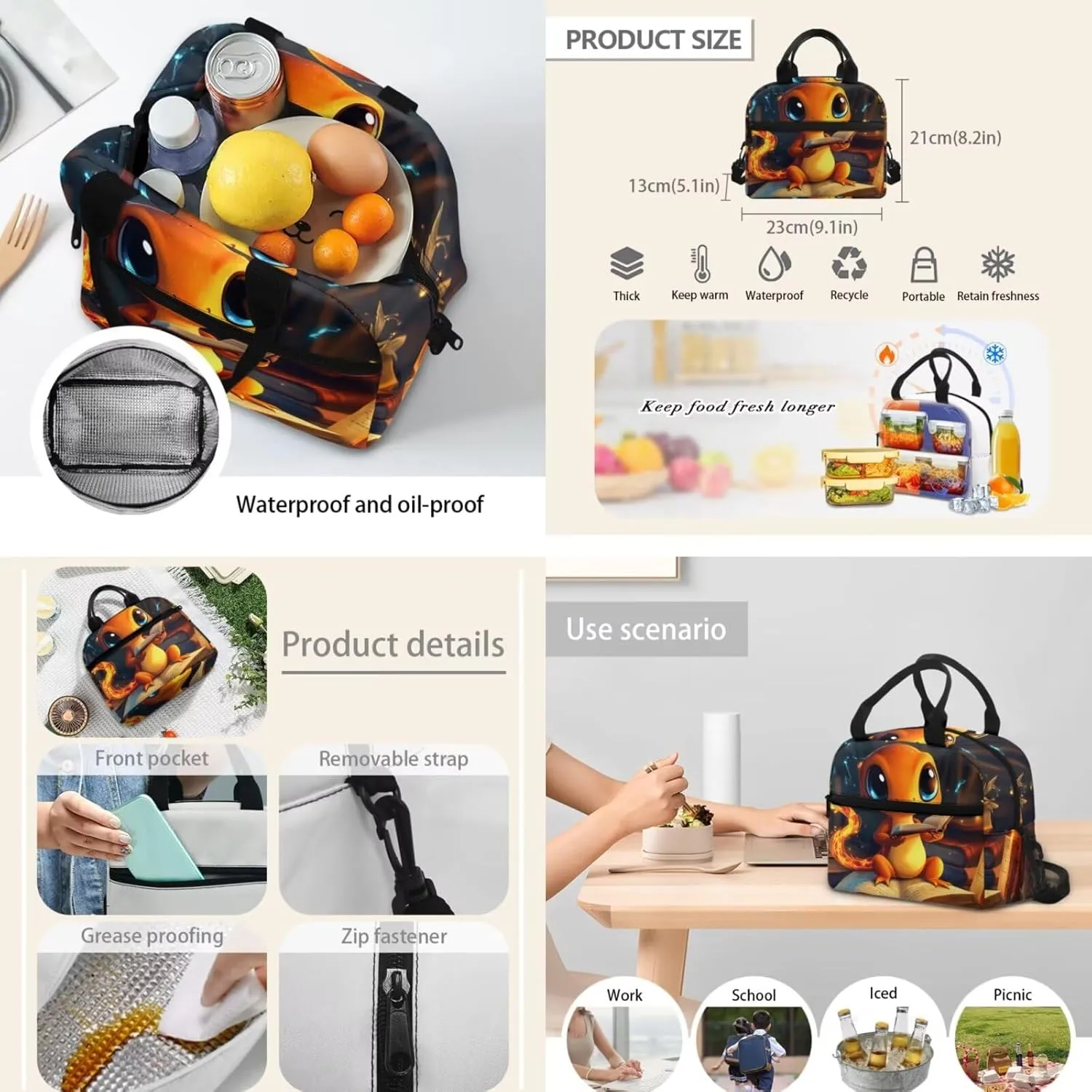Lizard Bookbag for Boys 5-7 with Lunch Box 4 in 1 Lightwieght Backpack for Boys 8-12 Cool Portable Kids Lunch Bag Insulated Versatile Pencil Case with Slots for Students