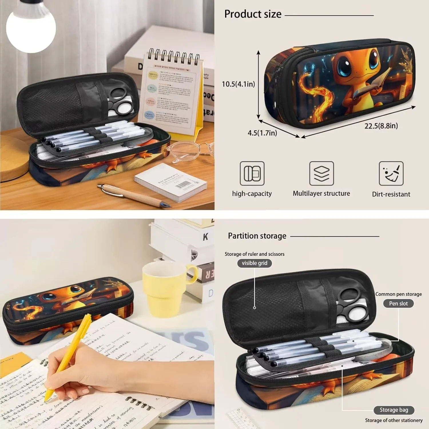 Lizard Bookbag for Boys 5-7 with Lunch Box 4 in 1 Lightwieght Backpack for Boys 8-12 Cool Portable Kids Lunch Bag Insulated Versatile Pencil Case with Slots for Students