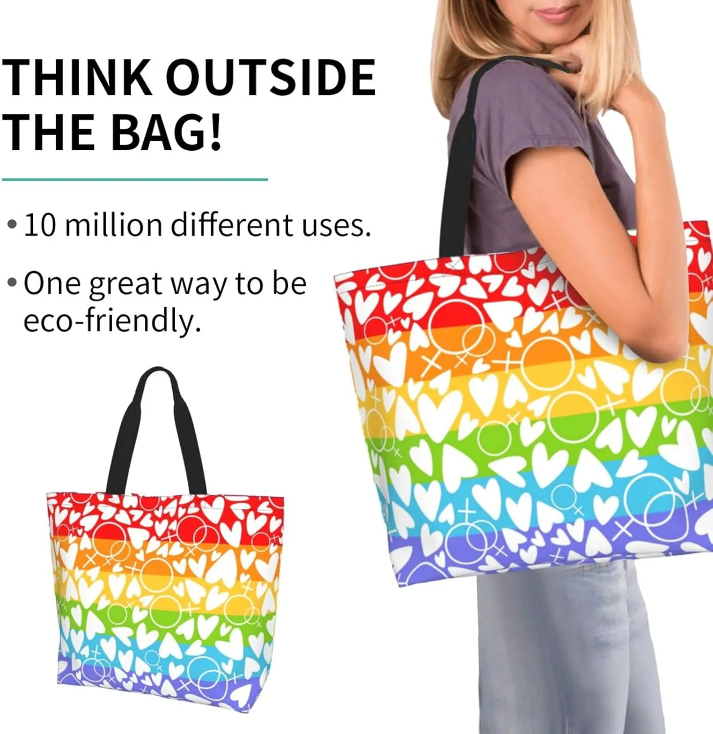 Love Wins Tote Bag For Women Men, Extra Large Market Beach Travel Reusable Grocery Shopping Shoulder Tote Bag