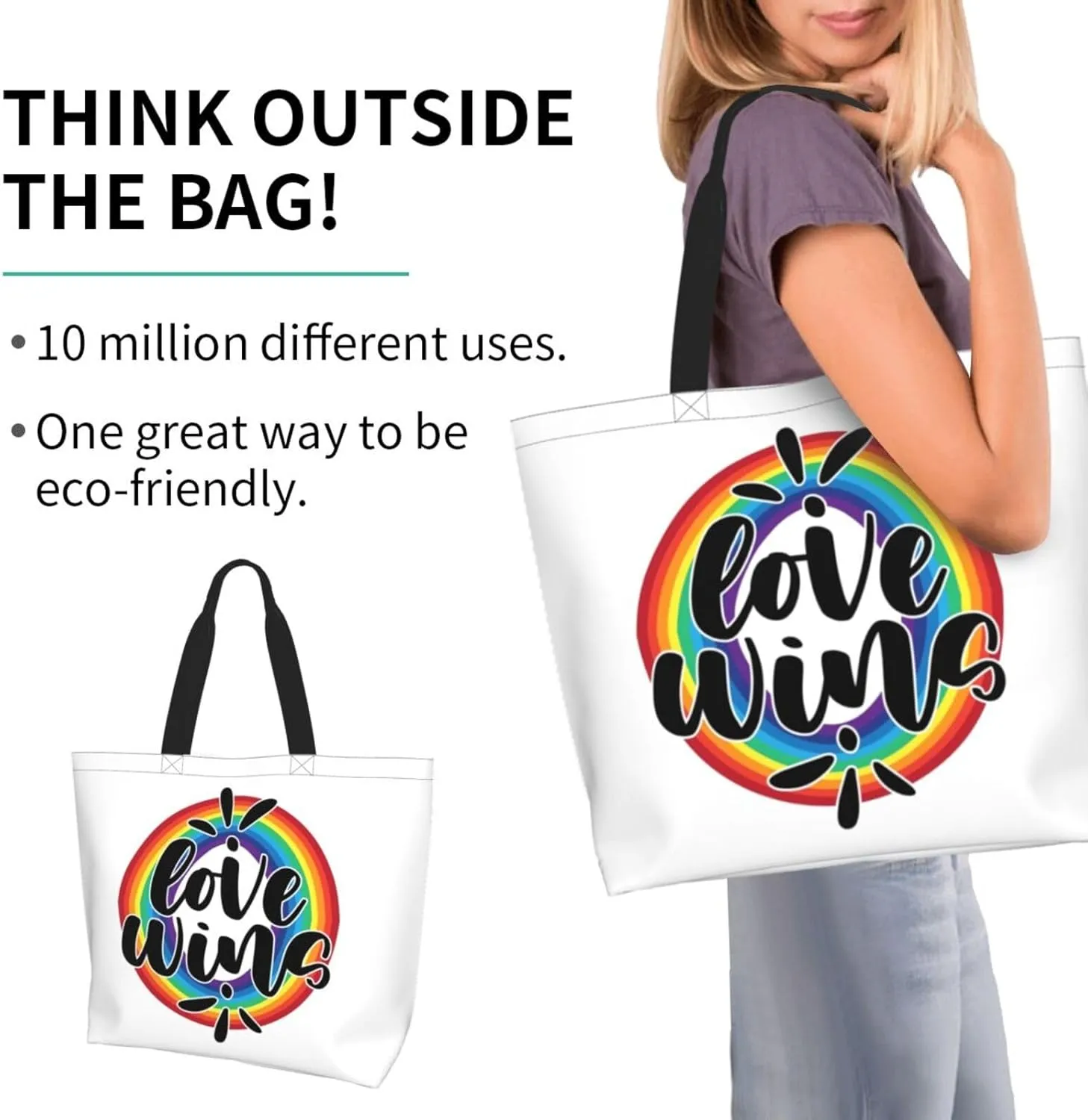 Love Wins Tote Bag For Women Men, Extra Large Market Beach Travel Reusable Grocery Shopping Shoulder Tote Bag