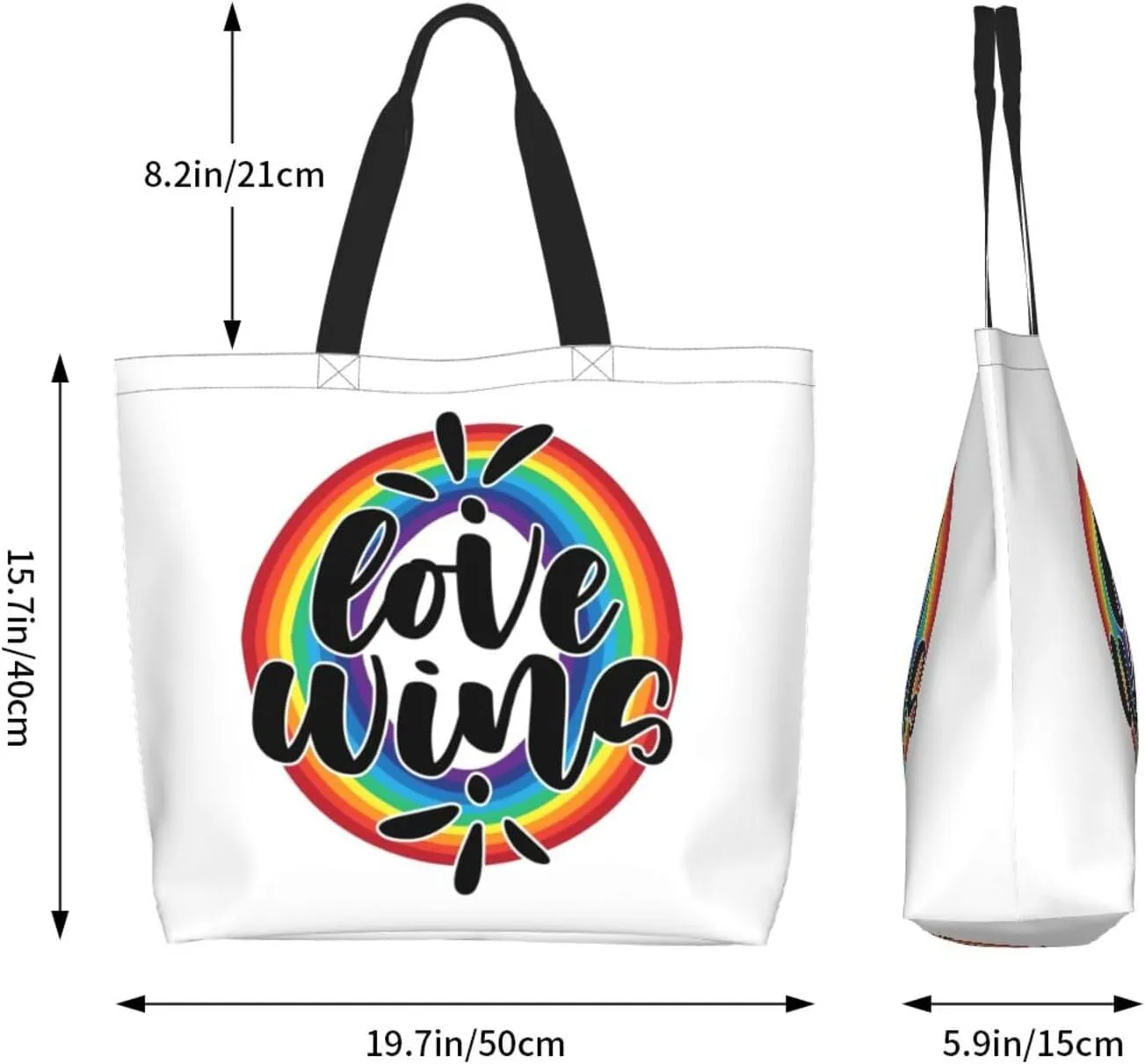Love Wins Tote Bag For Women Men, Extra Large Market Beach Travel Reusable Grocery Shopping Shoulder Tote Bag