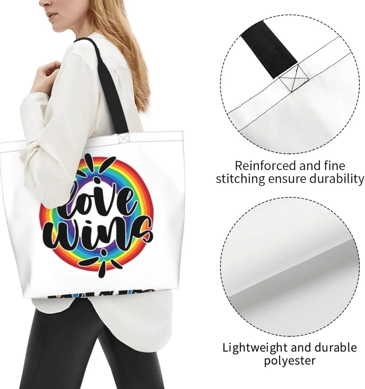 Love Wins Tote Bag For Women Men, Extra Large Market Beach Travel Reusable Grocery Shopping Shoulder Tote Bag