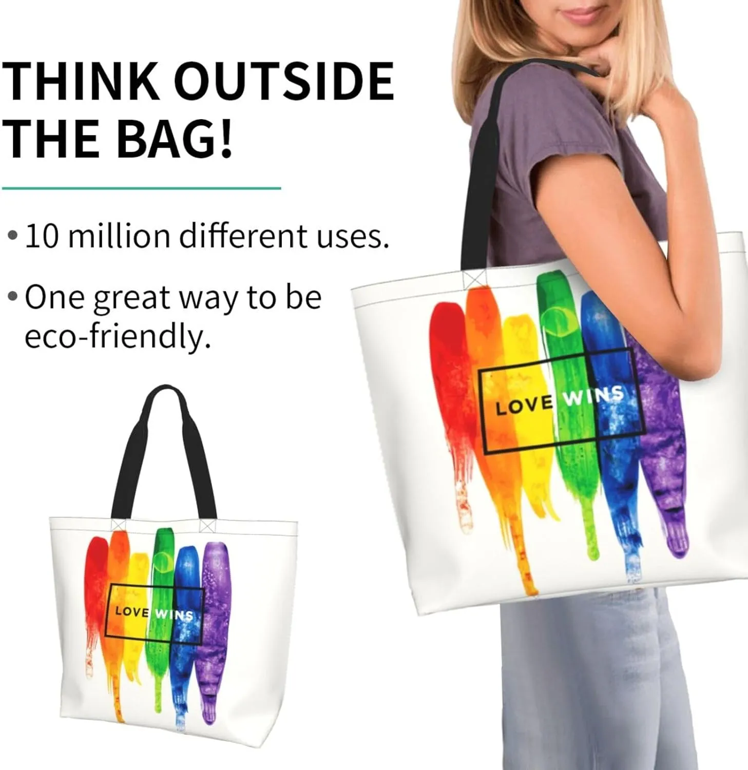 Love Wins Tote Bag For Women Men, Extra Large Market Beach Travel Reusable Grocery Shopping Shoulder Tote Bag