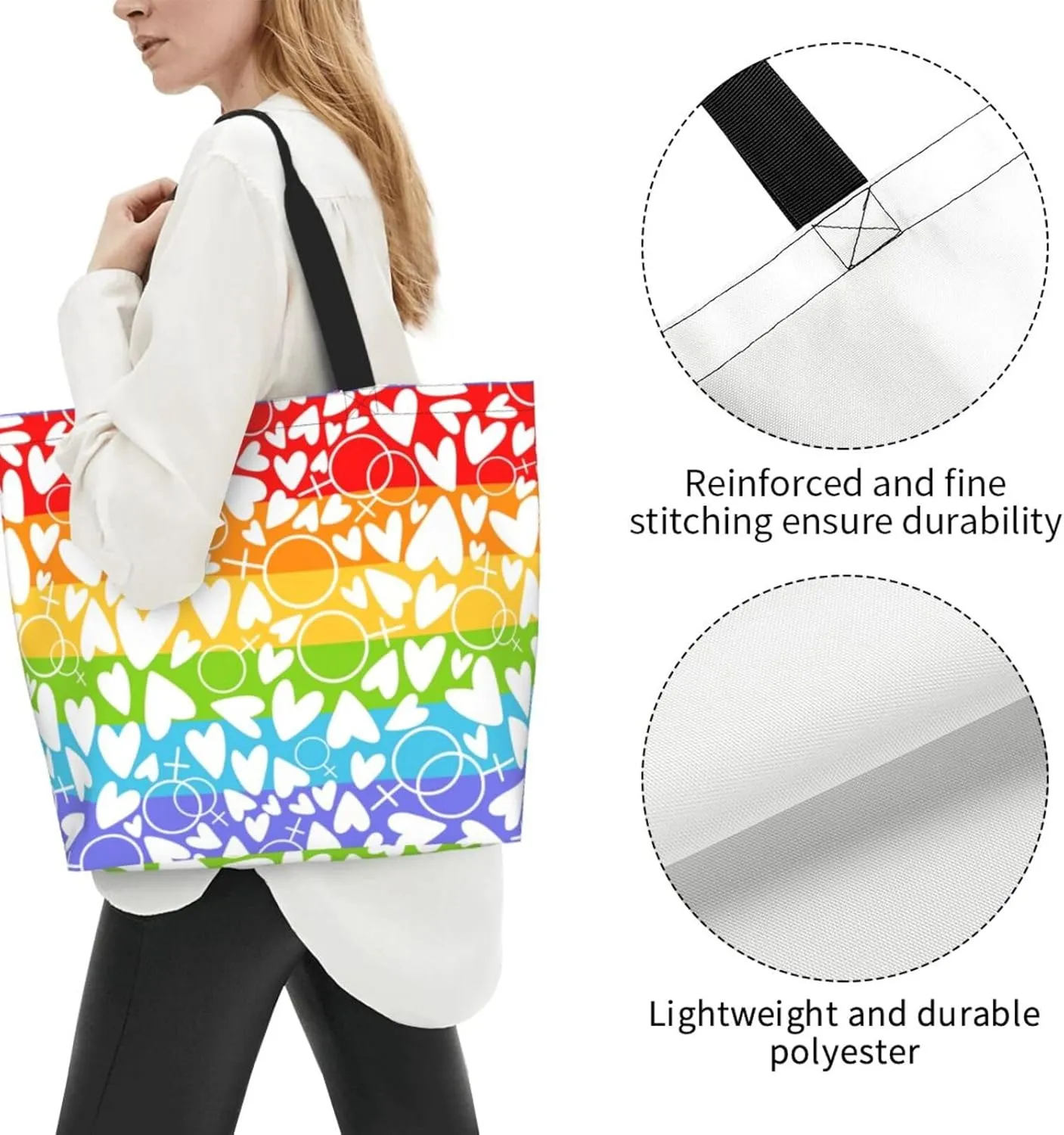 Love Wins Tote Bag For Women Men, Extra Large Market Beach Travel Reusable Grocery Shopping Shoulder Tote Bag