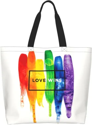 Love Wins Tote Bag For Women Men, Extra Large Market Beach Travel Reusable Grocery Shopping Shoulder Tote Bag