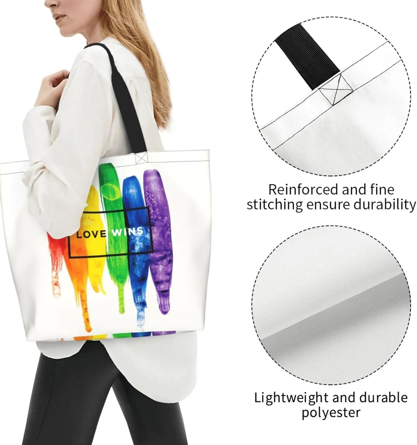 Love Wins Tote Bag For Women Men, Extra Large Market Beach Travel Reusable Grocery Shopping Shoulder Tote Bag