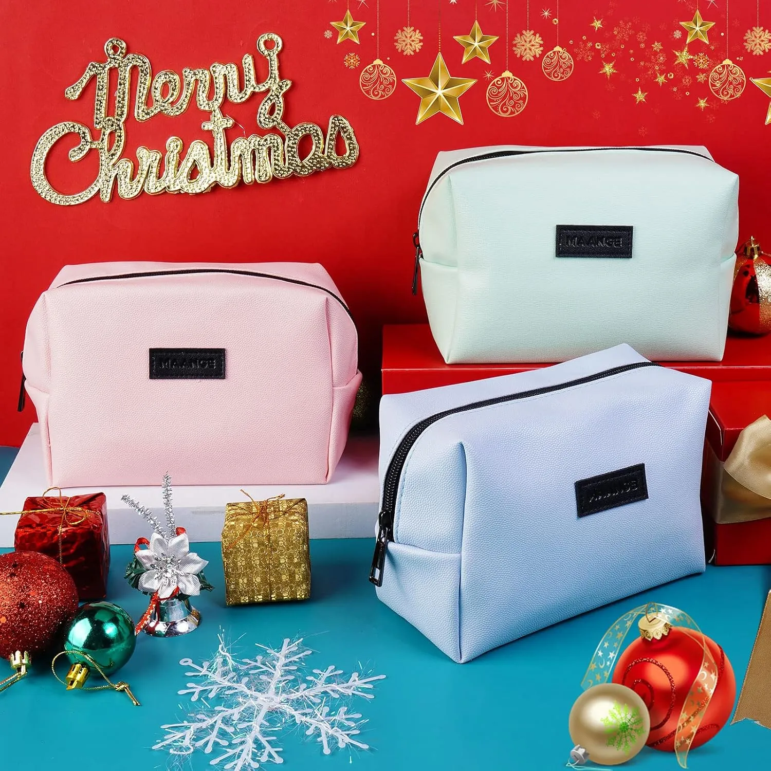 MAANGE 2 Pcs Small Makeup Bag For Purse, Travel Cosmetic Bag Makeup Pouch PU Leather Portable Versatile Zipper Pouch For Women (Blue Green)