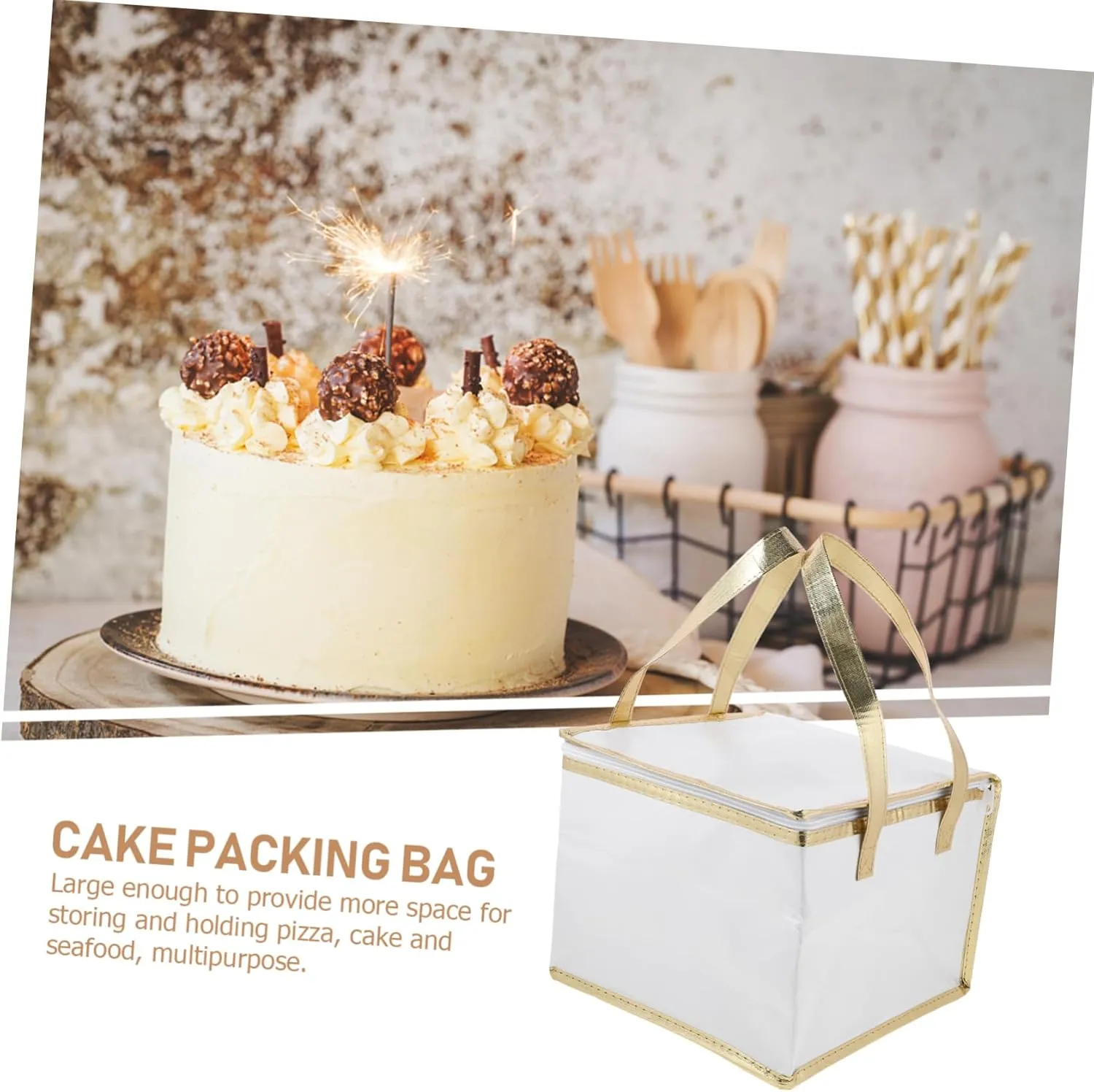 MAGICLULU 1pc Insulated Fresh-keeping Hot for Food Insulated Grocery Insulated Carrier Cold Cooler Storage Thermal Shopping Insulated Take Out White Aluminum