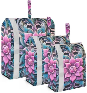 Mandala Lotus Flower Packing Cubes Set of 3, Lightweight Travel Luggage Organizers Foldable Bags for Easy Packing and Organization