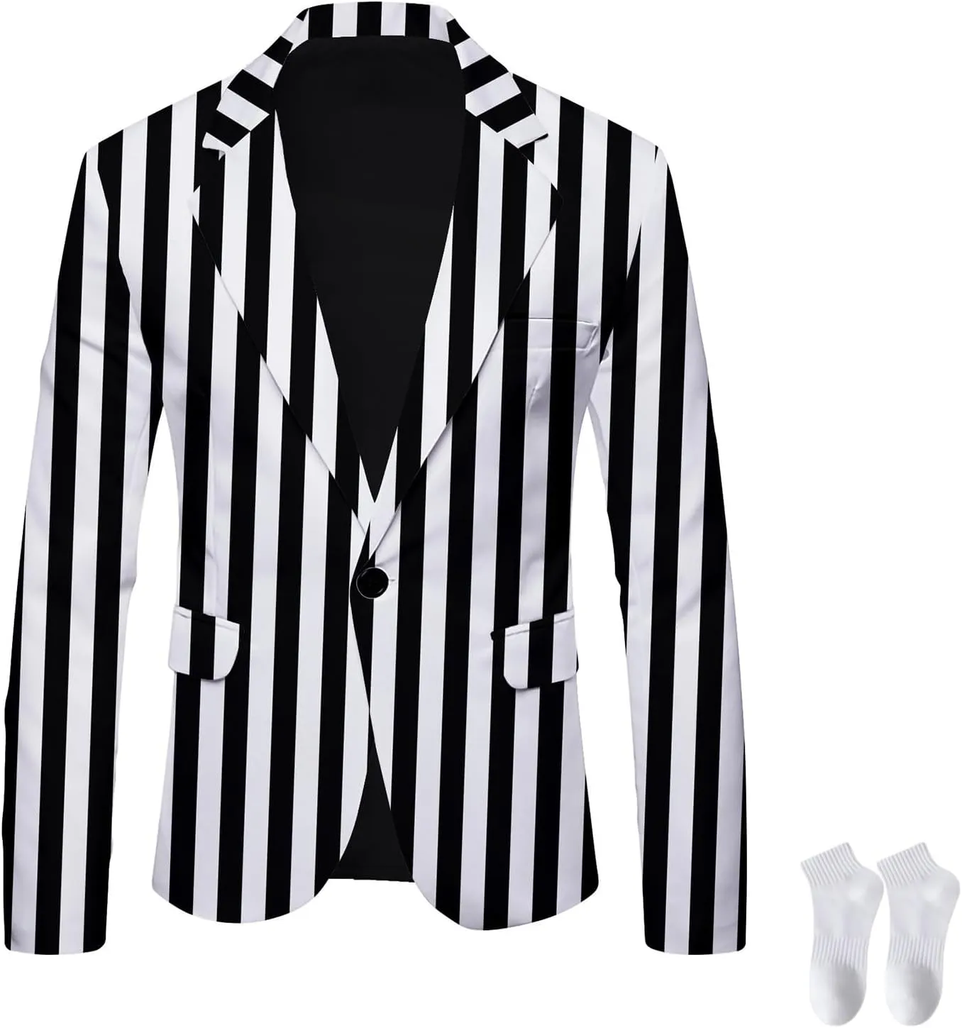 Men's Black and White Striped Blazer, Business Button Casual Slim Fit Pinstripe Suits Party Jacket