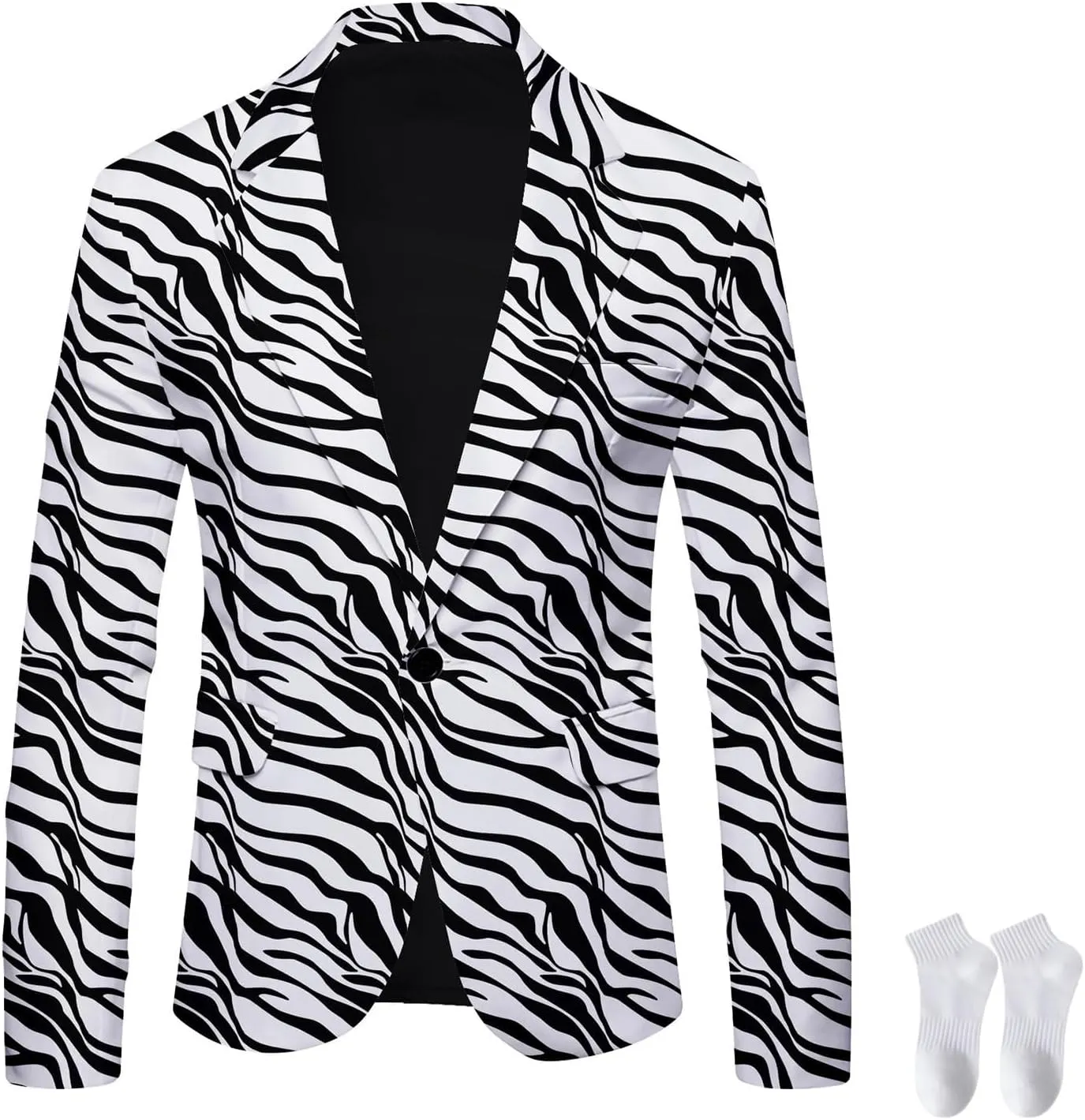 Men's Black and White Striped Blazer, Business Button Casual Slim Fit Pinstripe Suits Party Jacket
