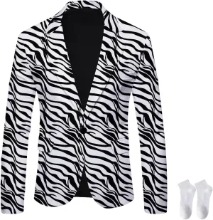 Men's Black and White Striped Blazer, Business Button Casual Slim Fit Pinstripe Suits Party Jacket