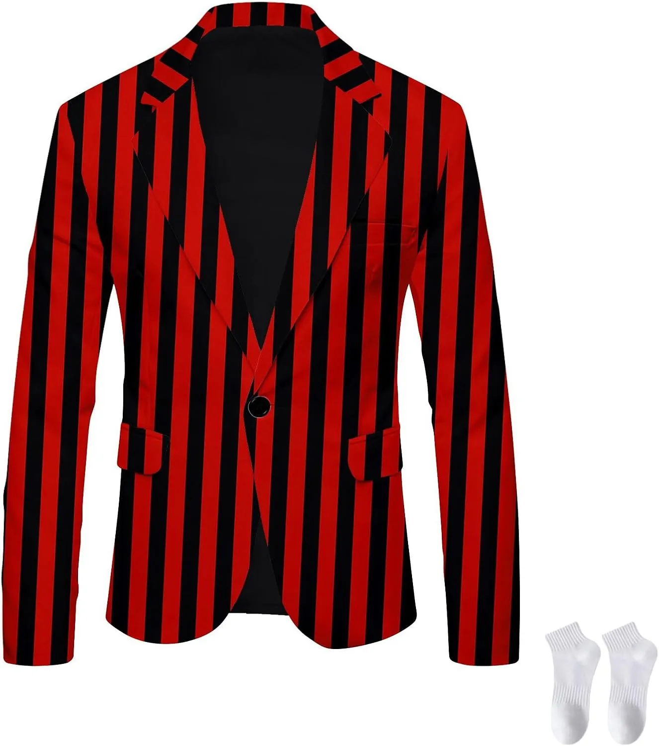Men's Black and White Striped Blazer, Business Button Casual Slim Fit Pinstripe Suits Party Jacket
