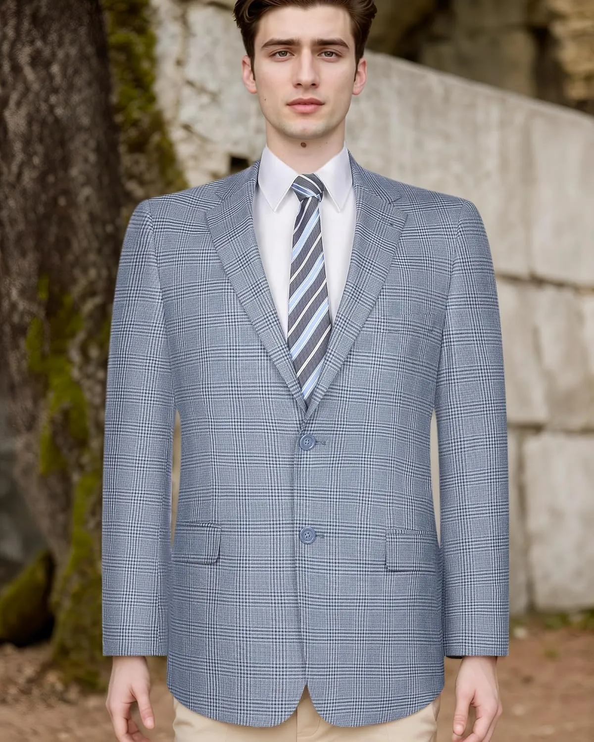 Men's Sport Coat Classic Fit 2 Button Checked Blazer Suit Jacket for Daily Casual Wear