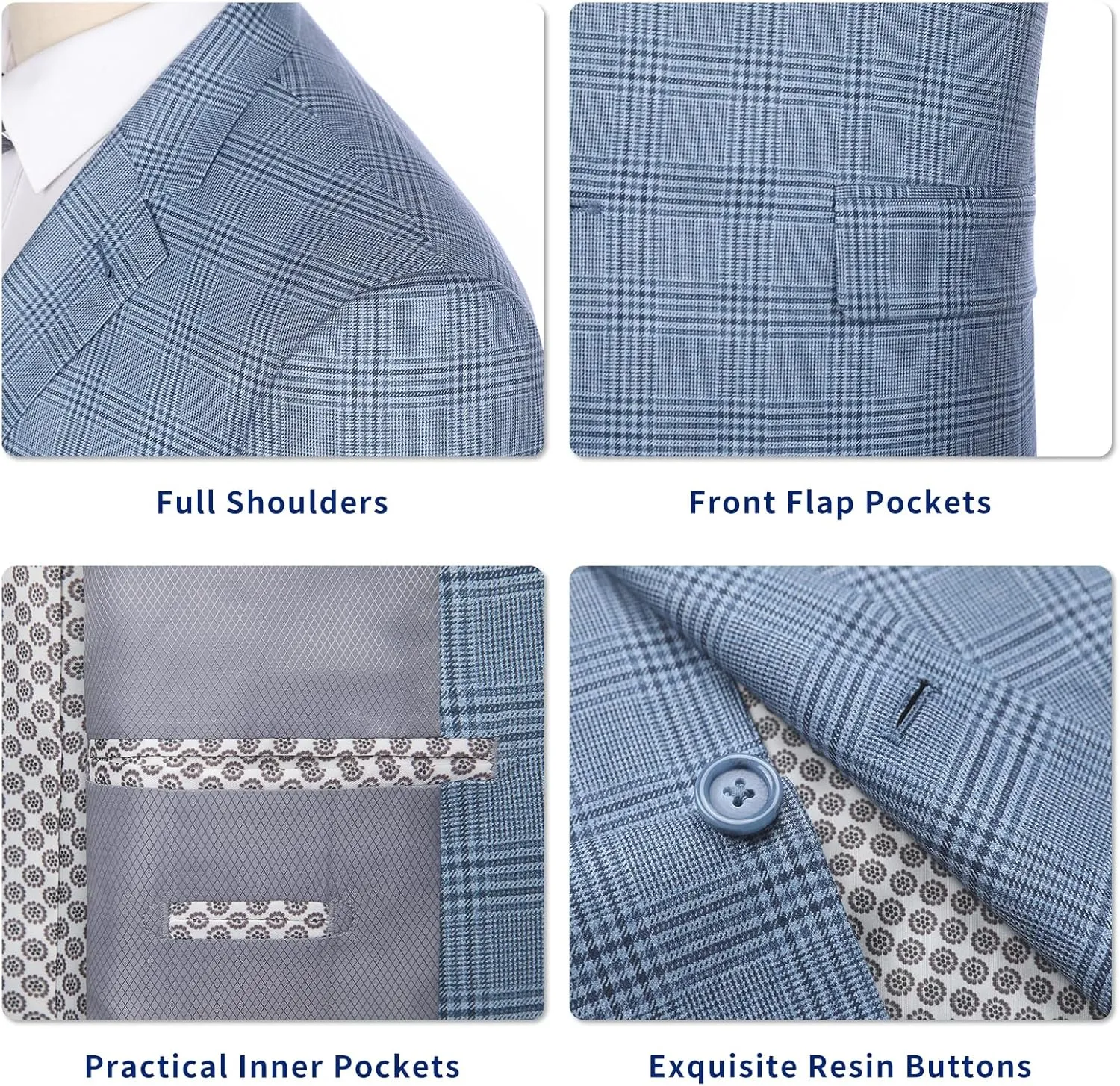 Men's Sport Coat Classic Fit 2 Button Checked Blazer Suit Jacket for Daily Casual Wear