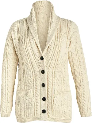 Merino Wool Cable Knit Irish Shawl Cardigan Sweater for Women Made in Ireland