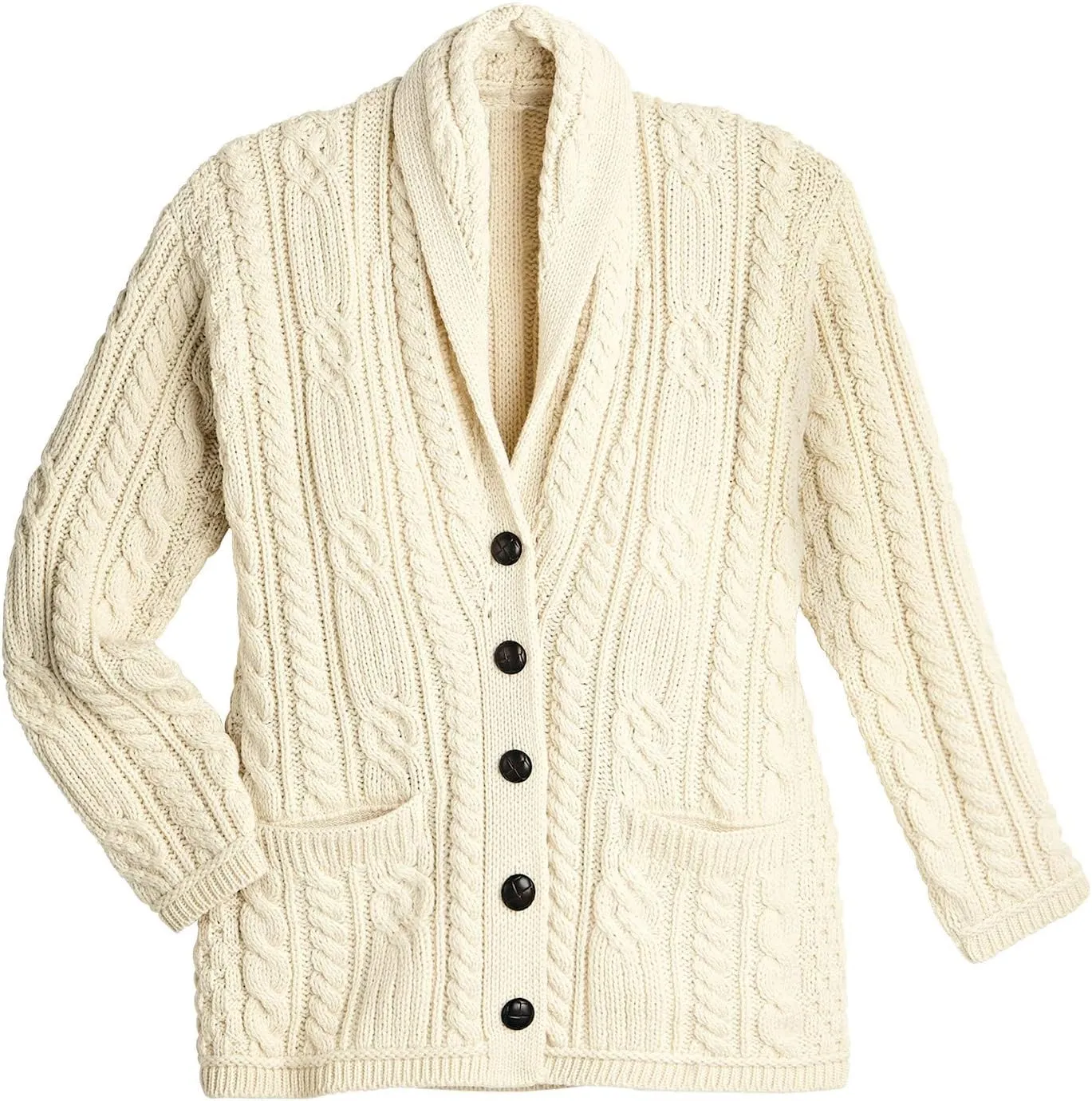 Merino Wool Cable Knit Irish Shawl Cardigan Sweater for Women Made in Ireland