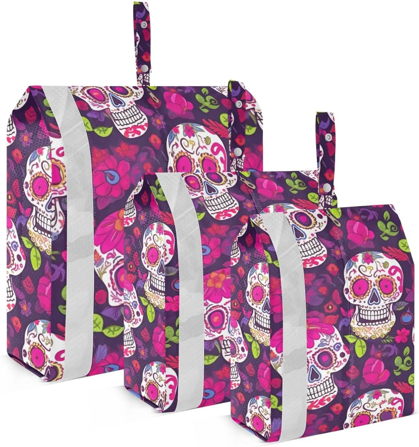 Mexican Sugar Skulls Packing Cubes Set of 3, Lightweight Travel Luggage Organizers Foldable Bags for Easy Packing and Organization