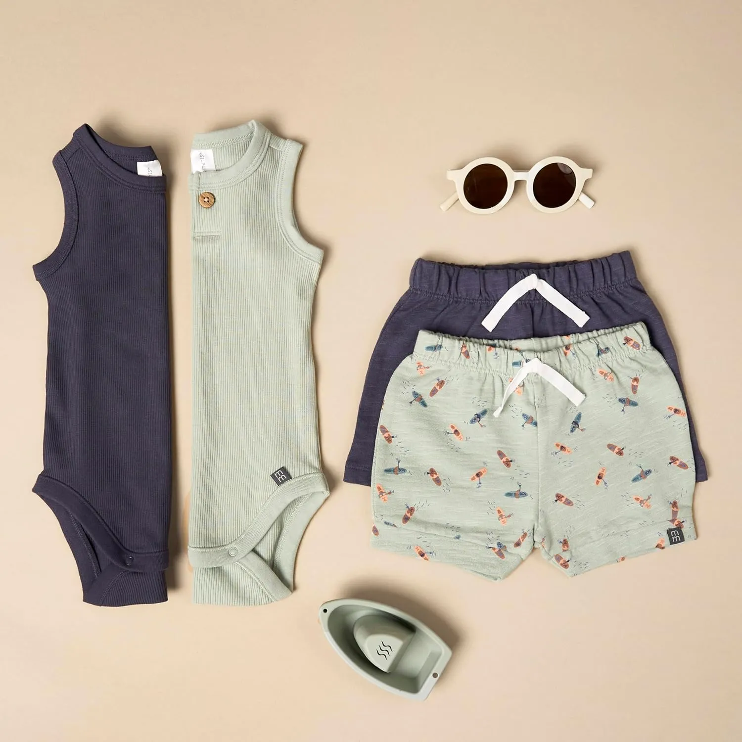 Modern Moments by Gerber Baby Boys' Ribbed 4-piece Sleevless Bodysuit & French Terry Short Set