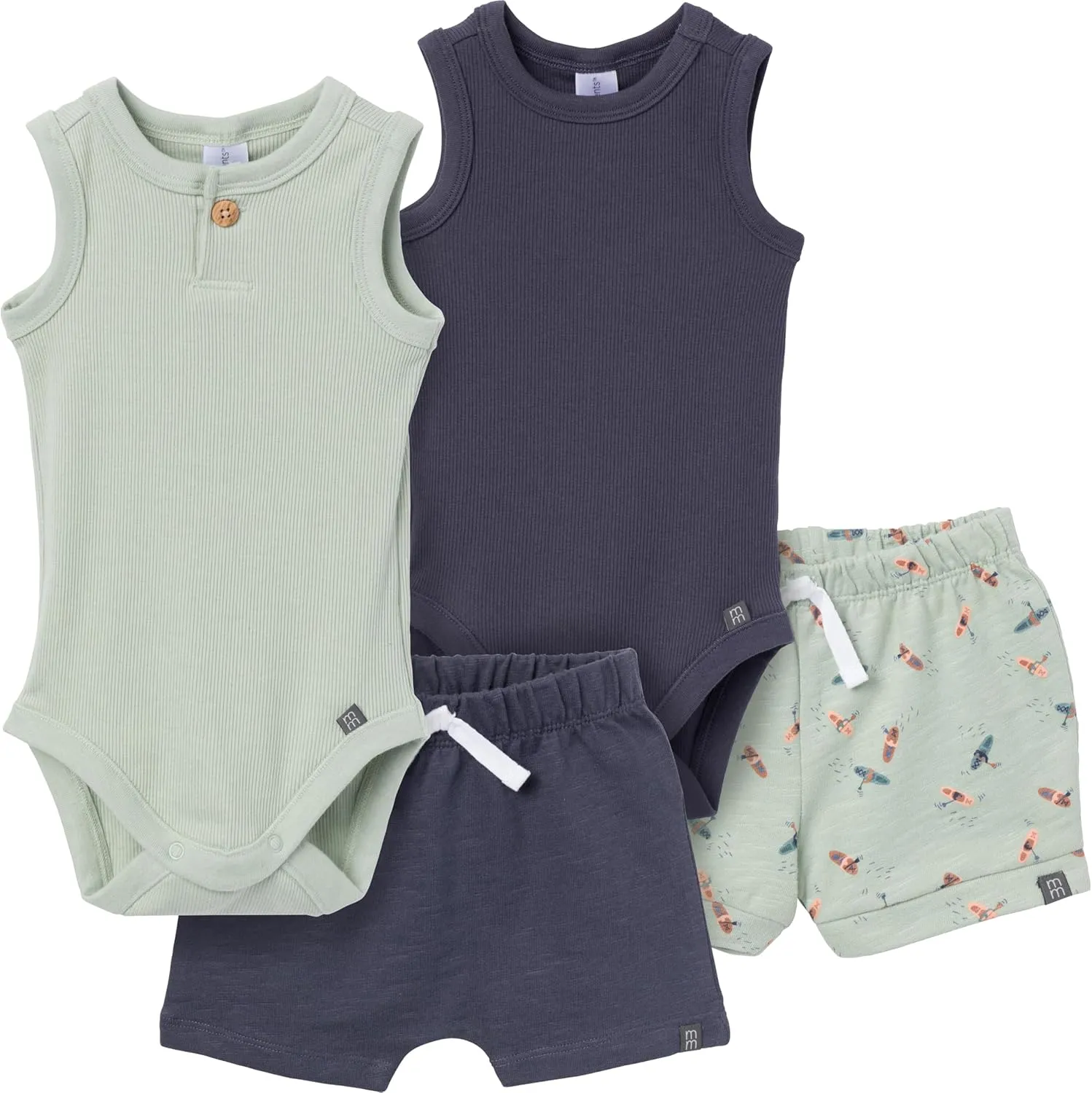 Modern Moments by Gerber Baby Boys' Ribbed 4-piece Sleevless Bodysuit & French Terry Short Set