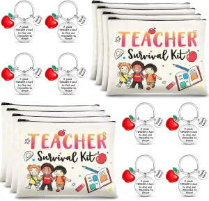 MTLEE 16 Pcs Teachers Appreciation Gift Set 8 Teacher Kit Makeup Cosmetic Bags and 8 Teacher Keychains 2025 Thank You Appreciation Gift Bulk for Graduation(Fresh Style)