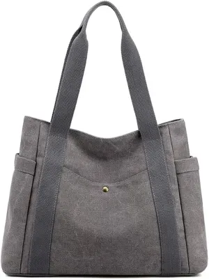 Mudono Canvas Tote Bag for Women Vintage Shoulder Purse Large Shopping Top Handle Bag Daily Work Handbag