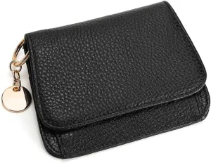 Mudono Small Wallet for Women RFID Blocking Genuine Leather Card Case Slim Tri-Fold Wallet with Zipper Pocket and Keychain