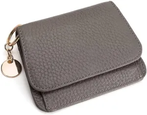 Mudono Small Wallet for Women RFID Blocking Genuine Leather Card Case Slim Tri-Fold Wallet with Zipper Pocket and Keychain