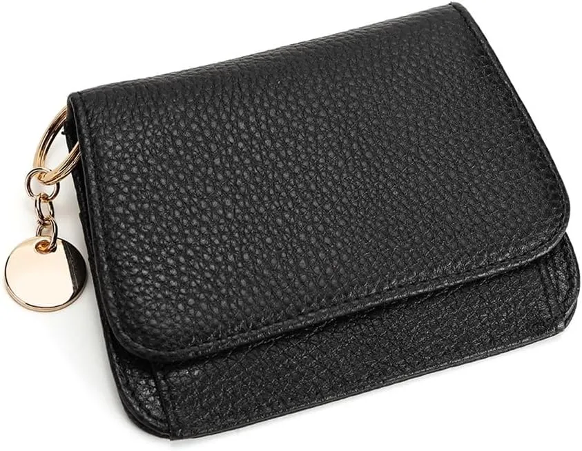 Mudono Small Wallet for Women RFID Blocking Genuine Leather Card Case Slim Tri-Fold Wallet with Zipper Pocket and Keychain