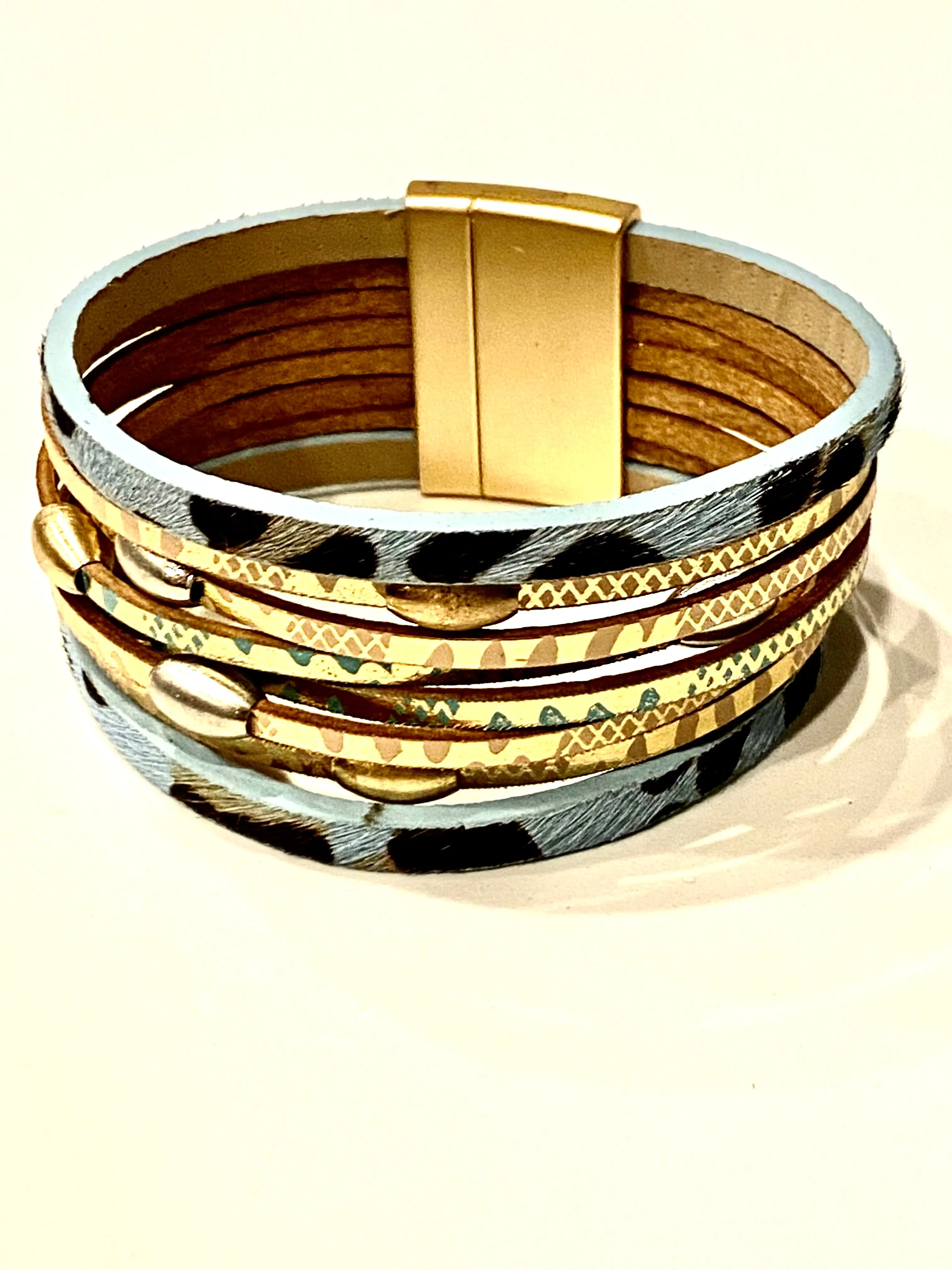 Multi Strand Leather w Beaded Detail