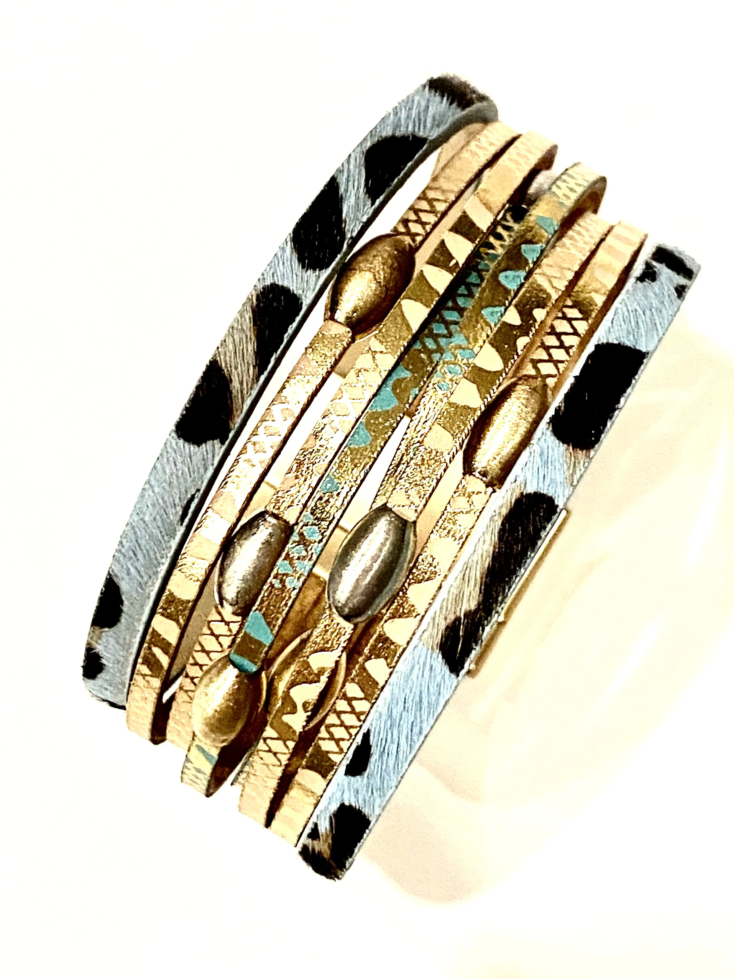 Multi Strand Leather w Beaded Detail