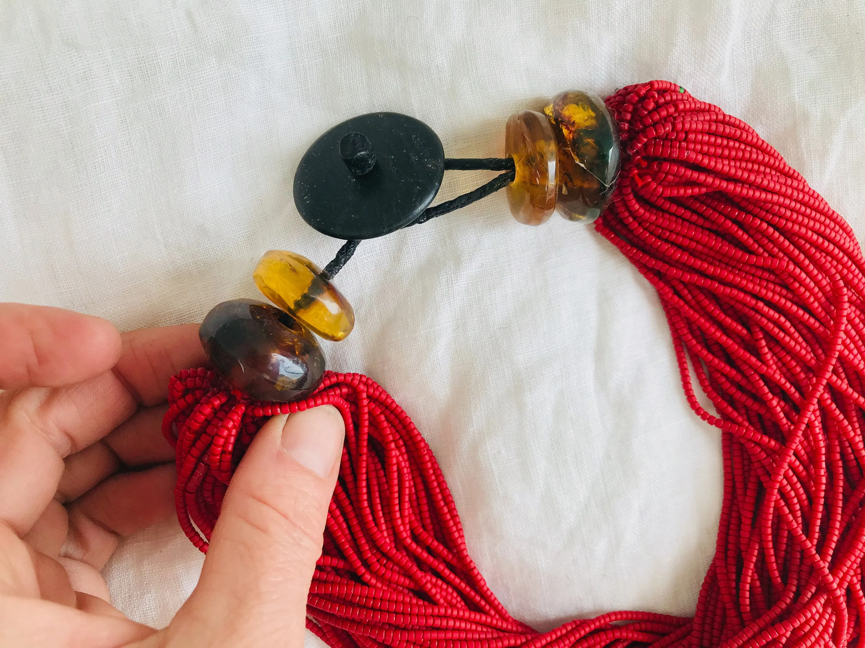 Multi-strand Necklace. Amber & Black Jade