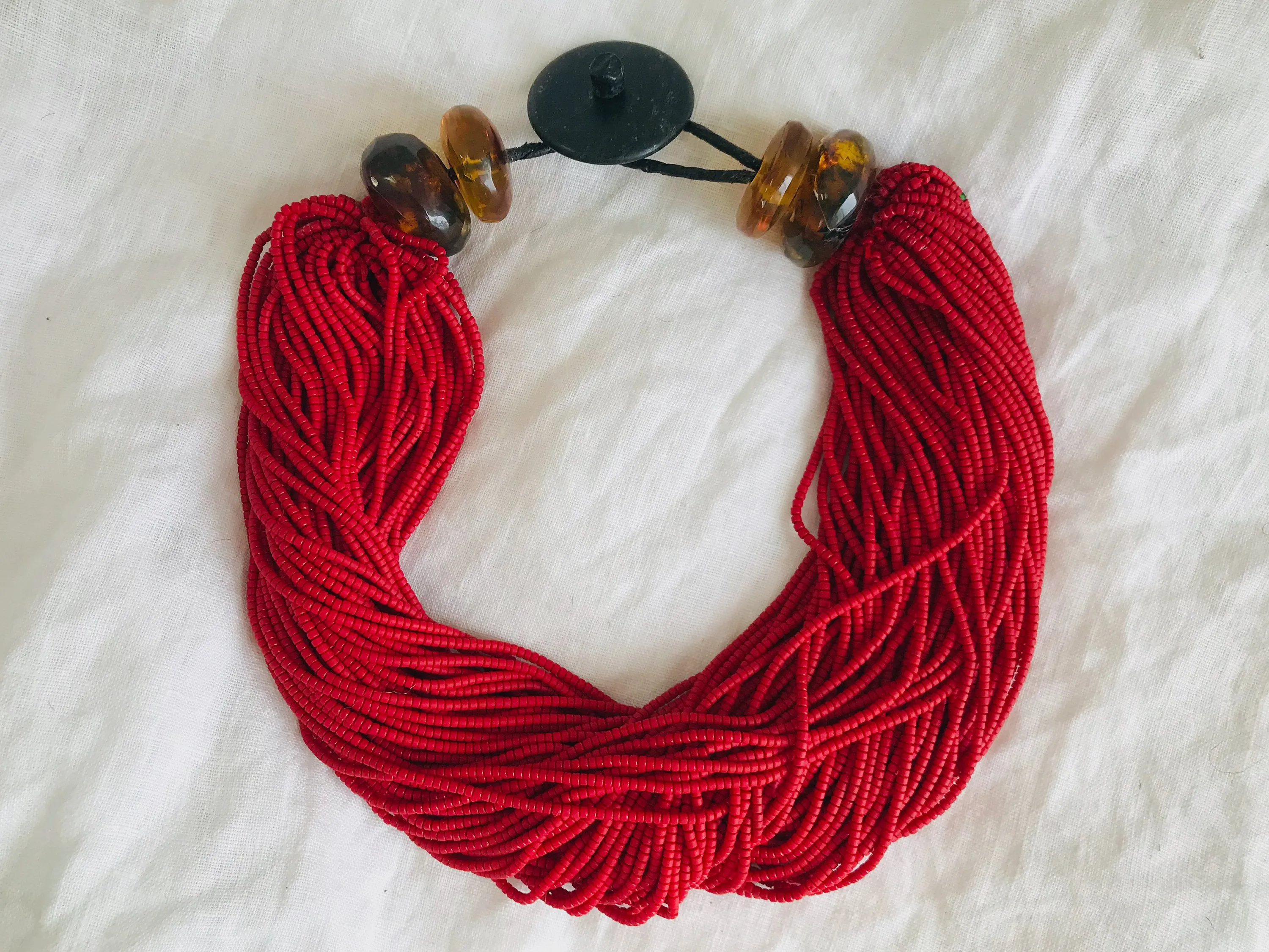 Multi-strand Necklace. Amber & Black Jade