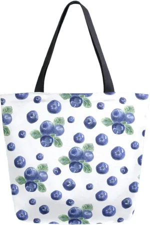 Naanle Womens Extra Large Fresh Blueberries Leaves Canvas Reusable Market Beach Travel Gym Shopping Shoulder Tote Bag