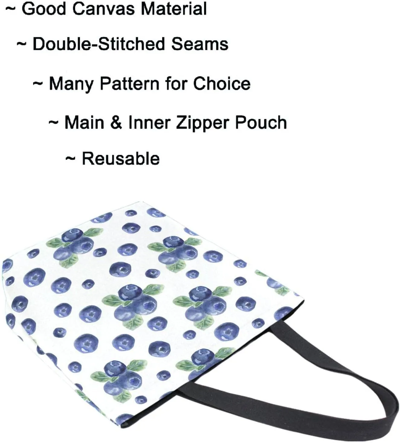 Naanle Womens Extra Large Fresh Blueberries Leaves Canvas Reusable Market Beach Travel Gym Shopping Shoulder Tote Bag