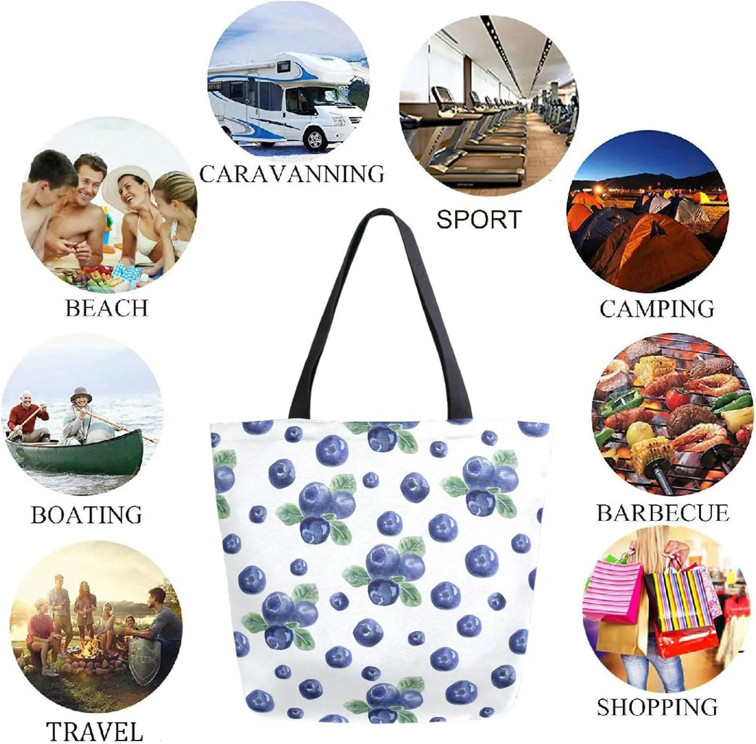 Naanle Womens Extra Large Fresh Blueberries Leaves Canvas Reusable Market Beach Travel Gym Shopping Shoulder Tote Bag